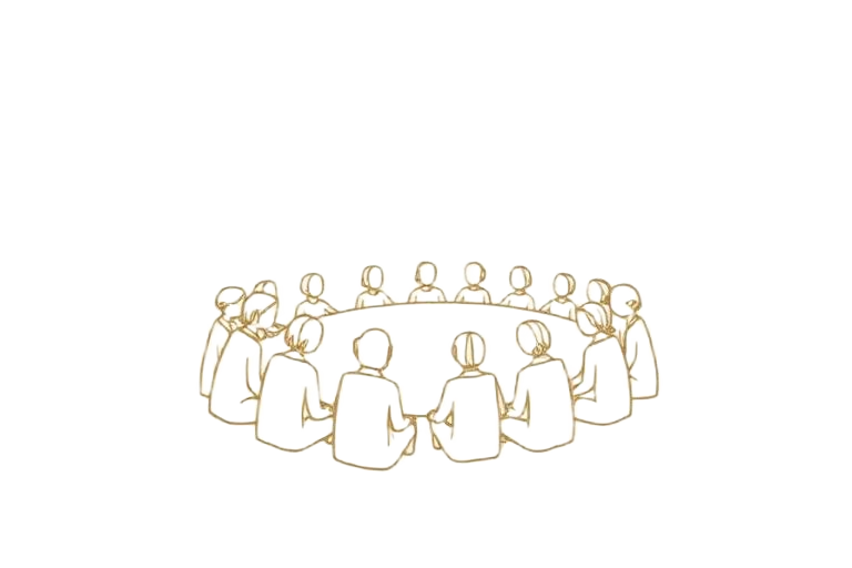 Circle of figures gathered together